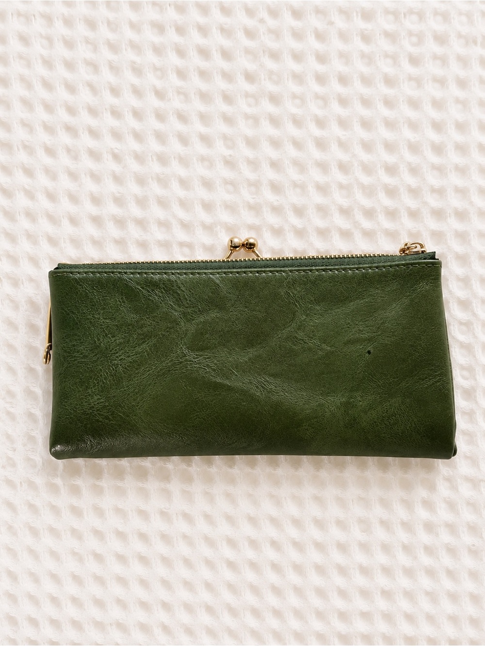 VINTAGE! Source Unknown Dark Green Leather Zip & Kiss-Lock Wallet